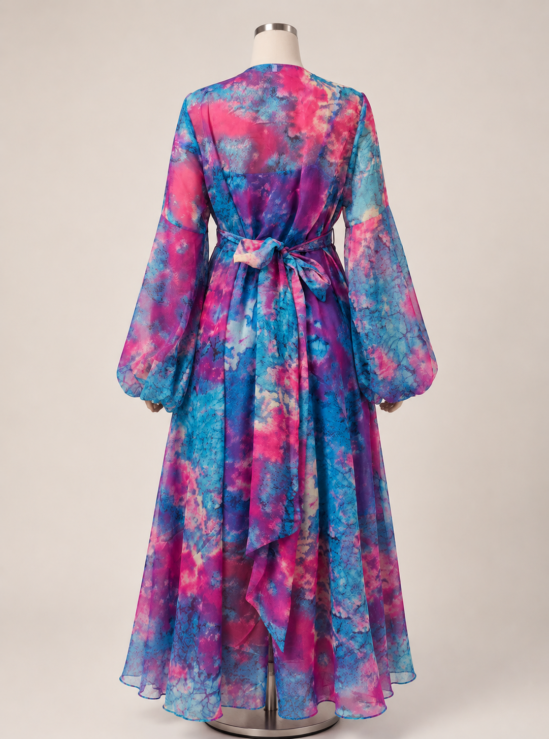 Ocean Bloom Chiffon Maxi Dress with Tie Waist