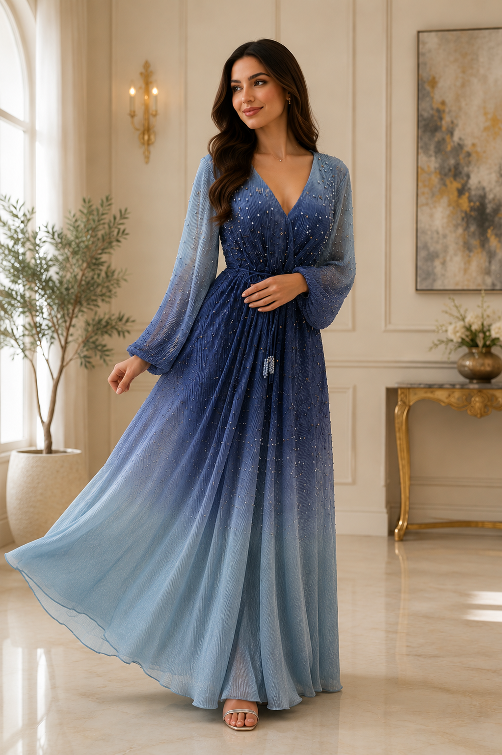 Celestial Ombre Beaded Maxi Dress