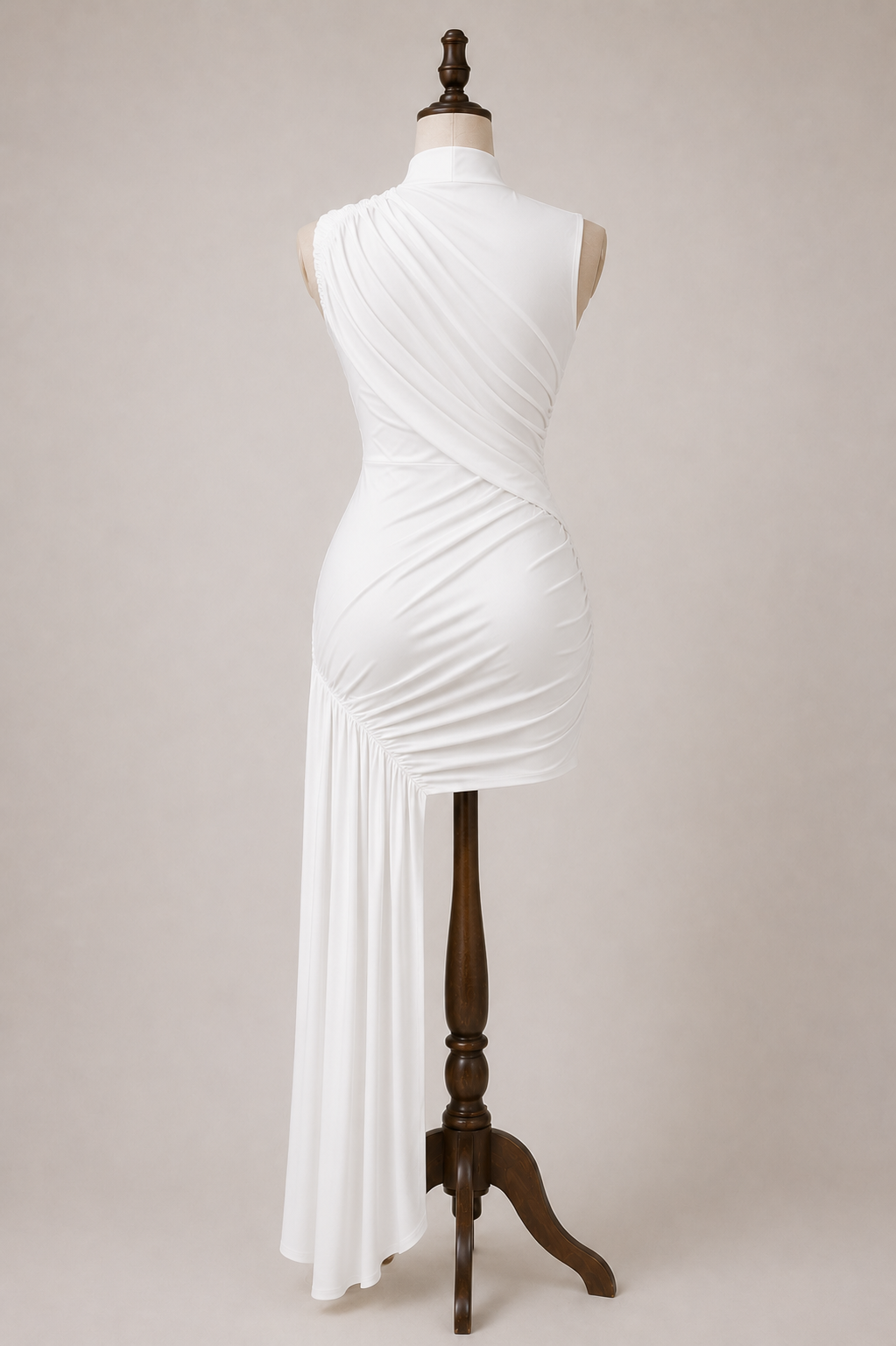 Aurora Ruched Asymmetric Drape Mini Dress