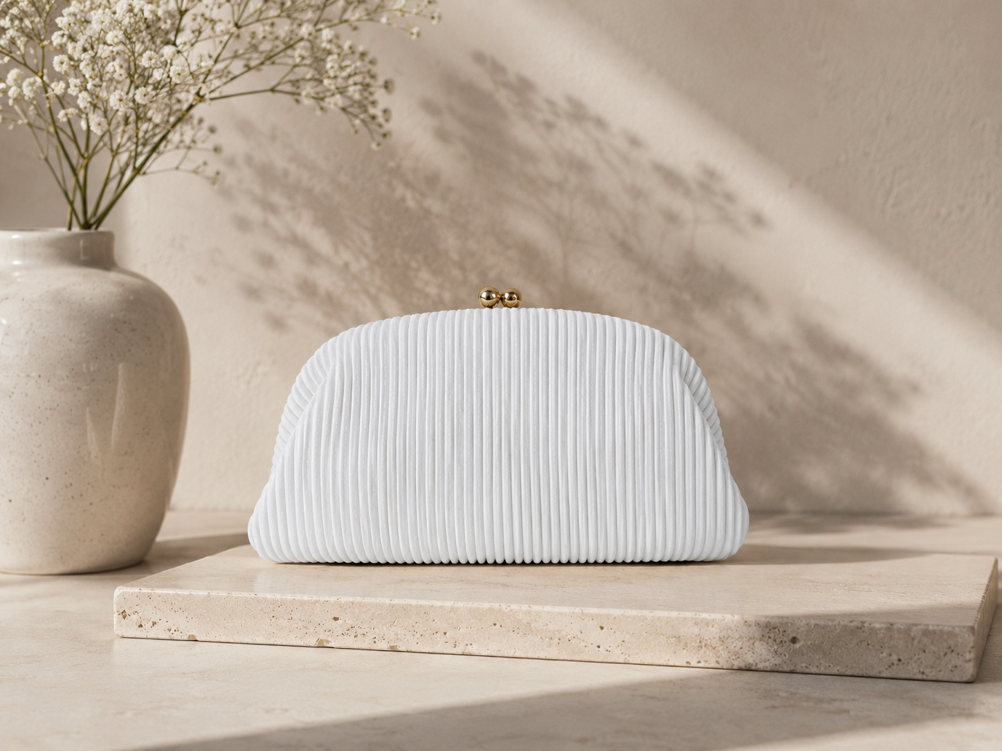 Ivory Pleated Evening Clutch