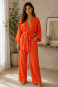Belted Top & Wide Leg Trousers Lounge Set