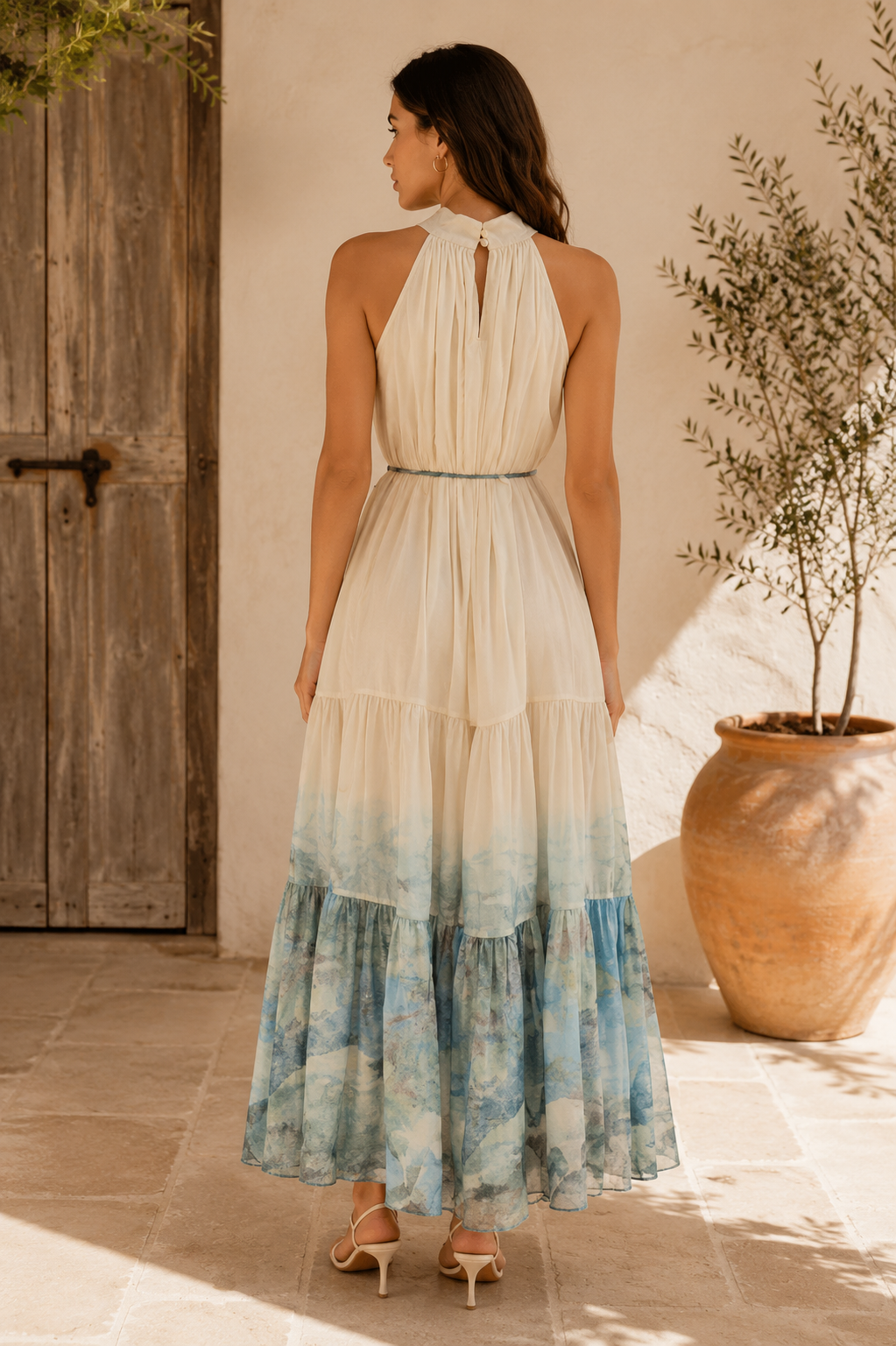Sunset Bloom Halter Maxi Dress