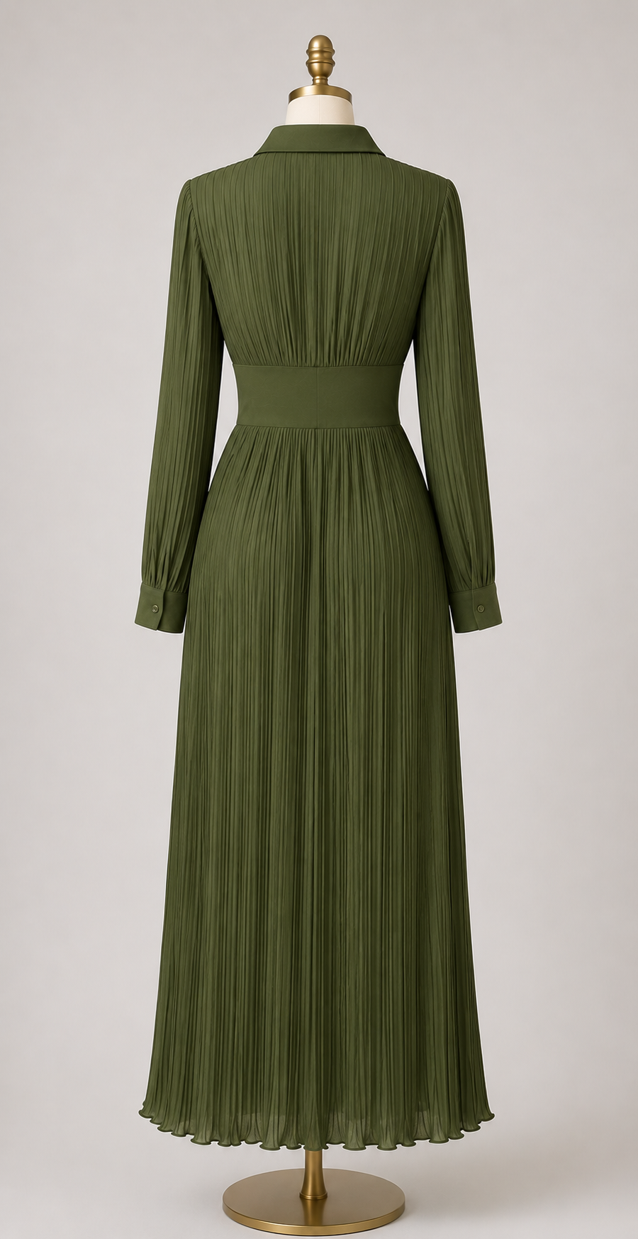 Pleated Maxi Dress with Gold Button Detail