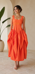 Sculptural Gathered Midi Dress
