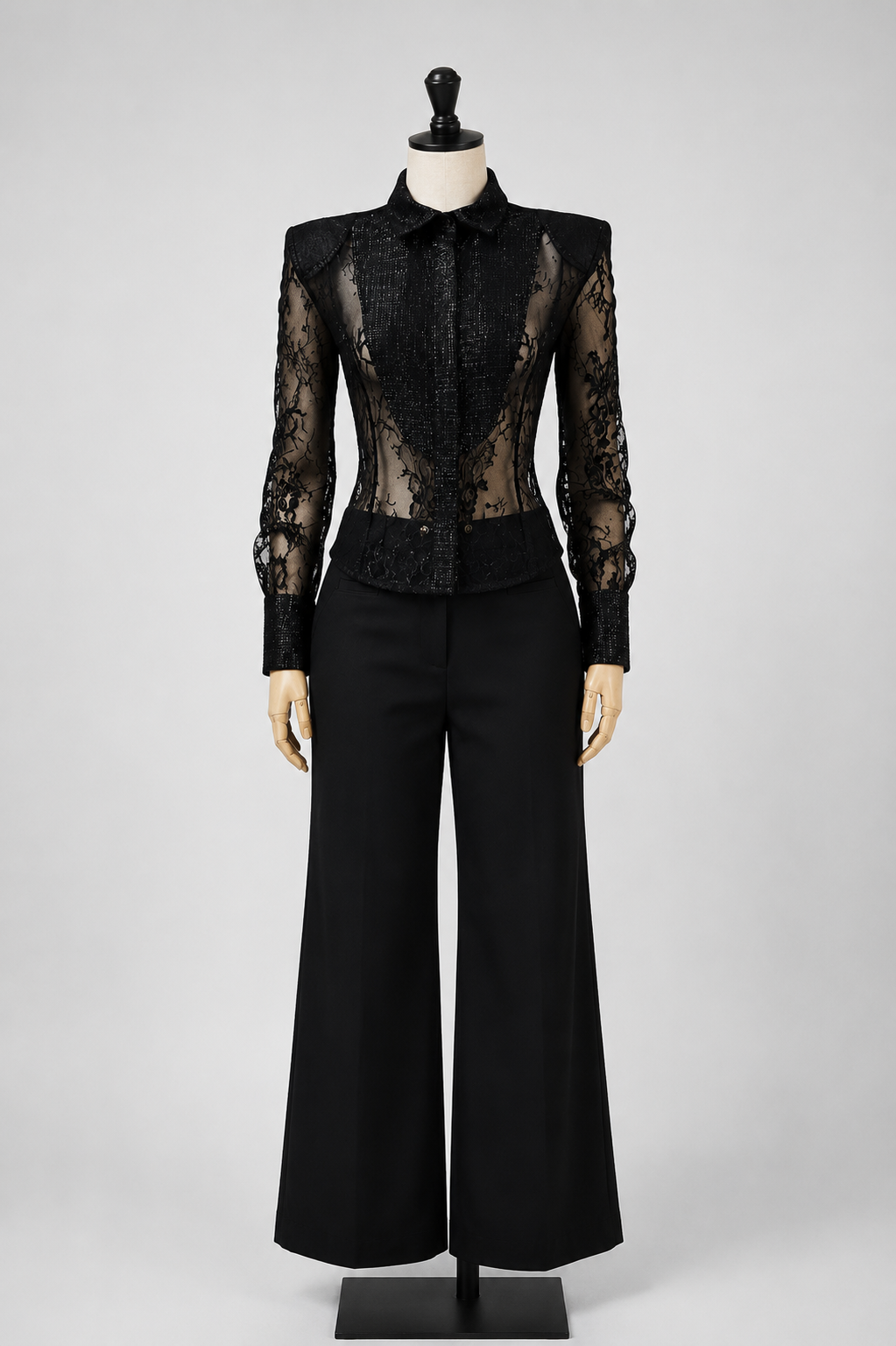 Lace Illusion Blouse & Wide-Leg Trouser Set