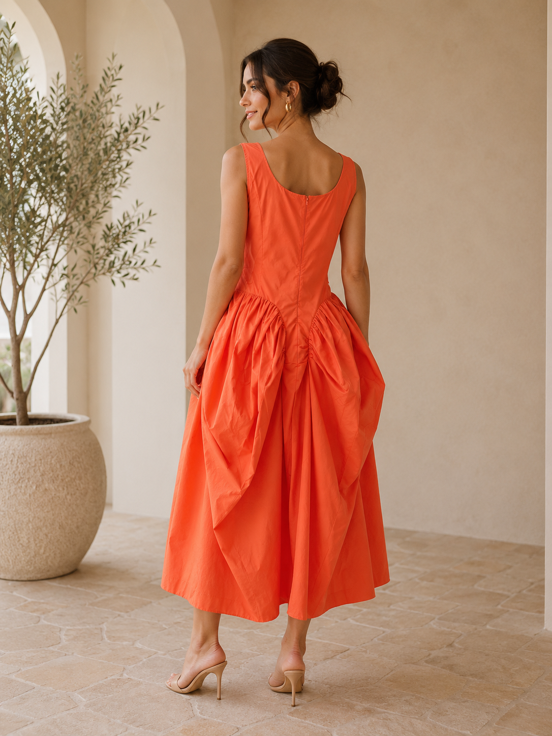 Sculptural Gathered Midi Dress