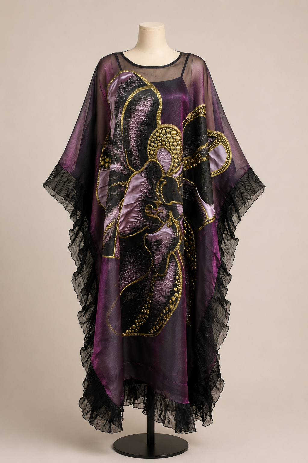 Midnight Orchid Embellished Kaftan Dress