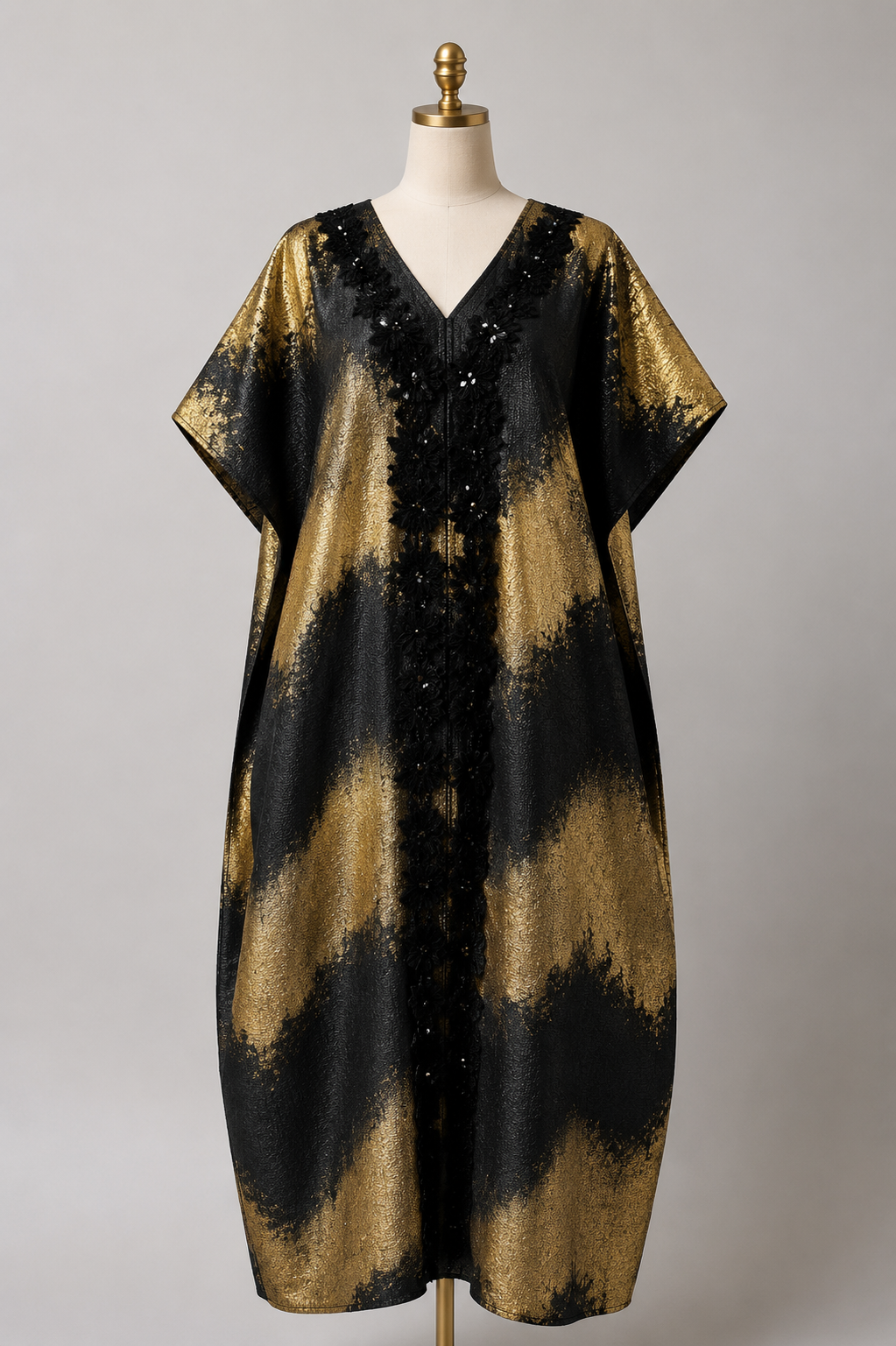 Midnight Gold Metallic Kaftan Dress
