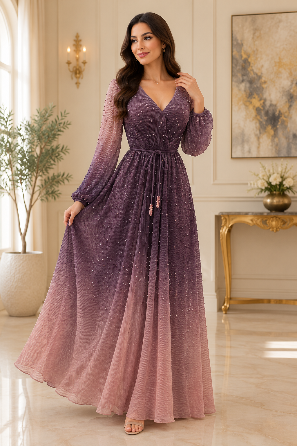 Celestial Ombre Beaded Maxi Dress