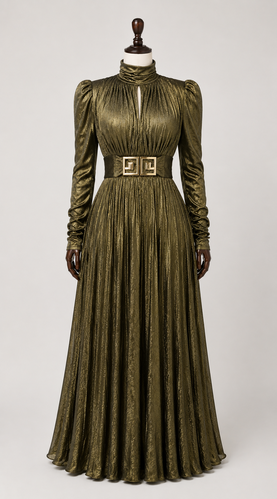Metallic & Classic High Neck Pleated Maxi Dress Collection