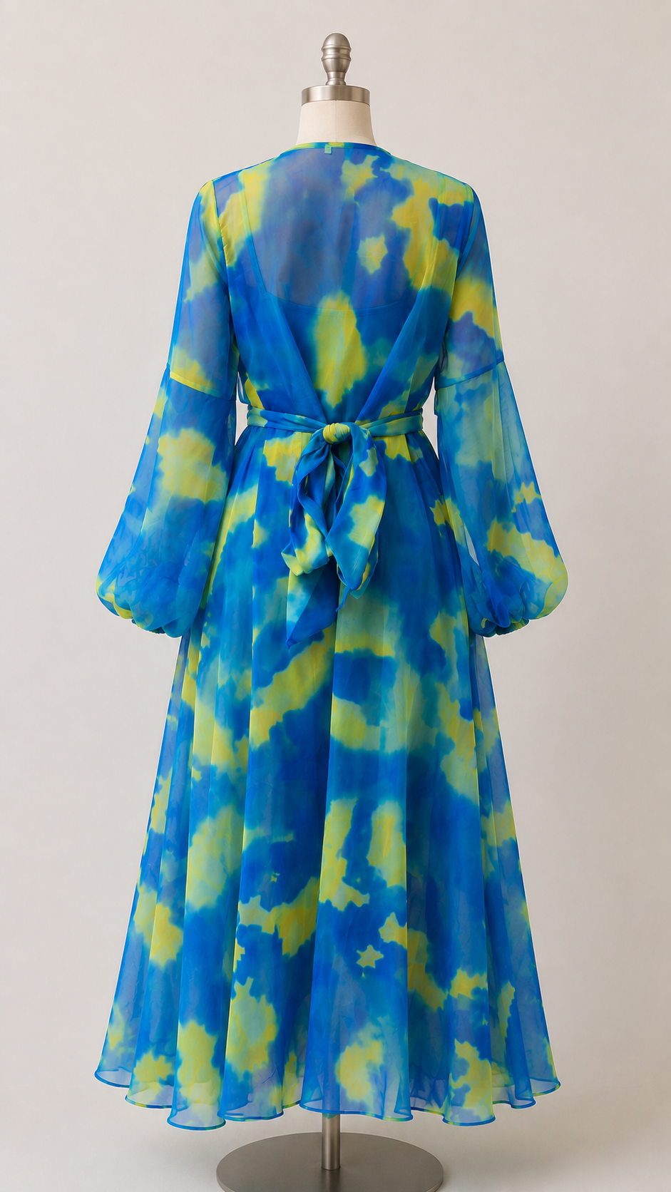 Ocean Bloom Chiffon Maxi Dress with Tie Waist