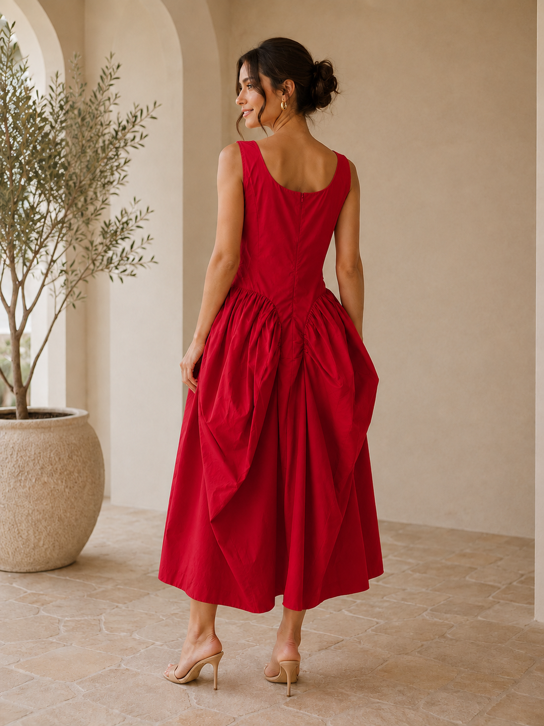 Sculptural Gathered Midi Dress