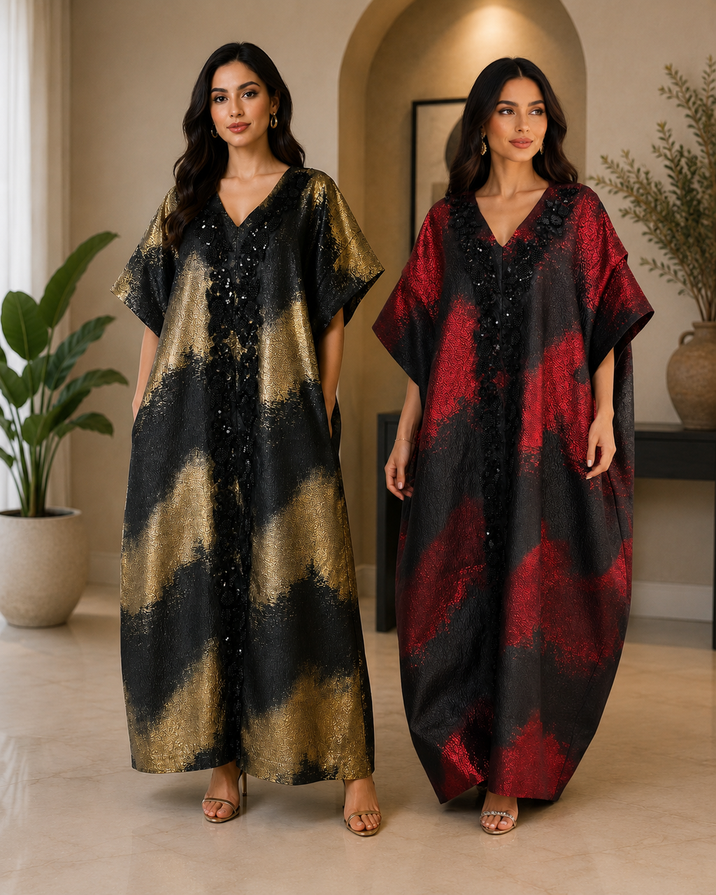 Midnight Gold Metallic Kaftan Dress