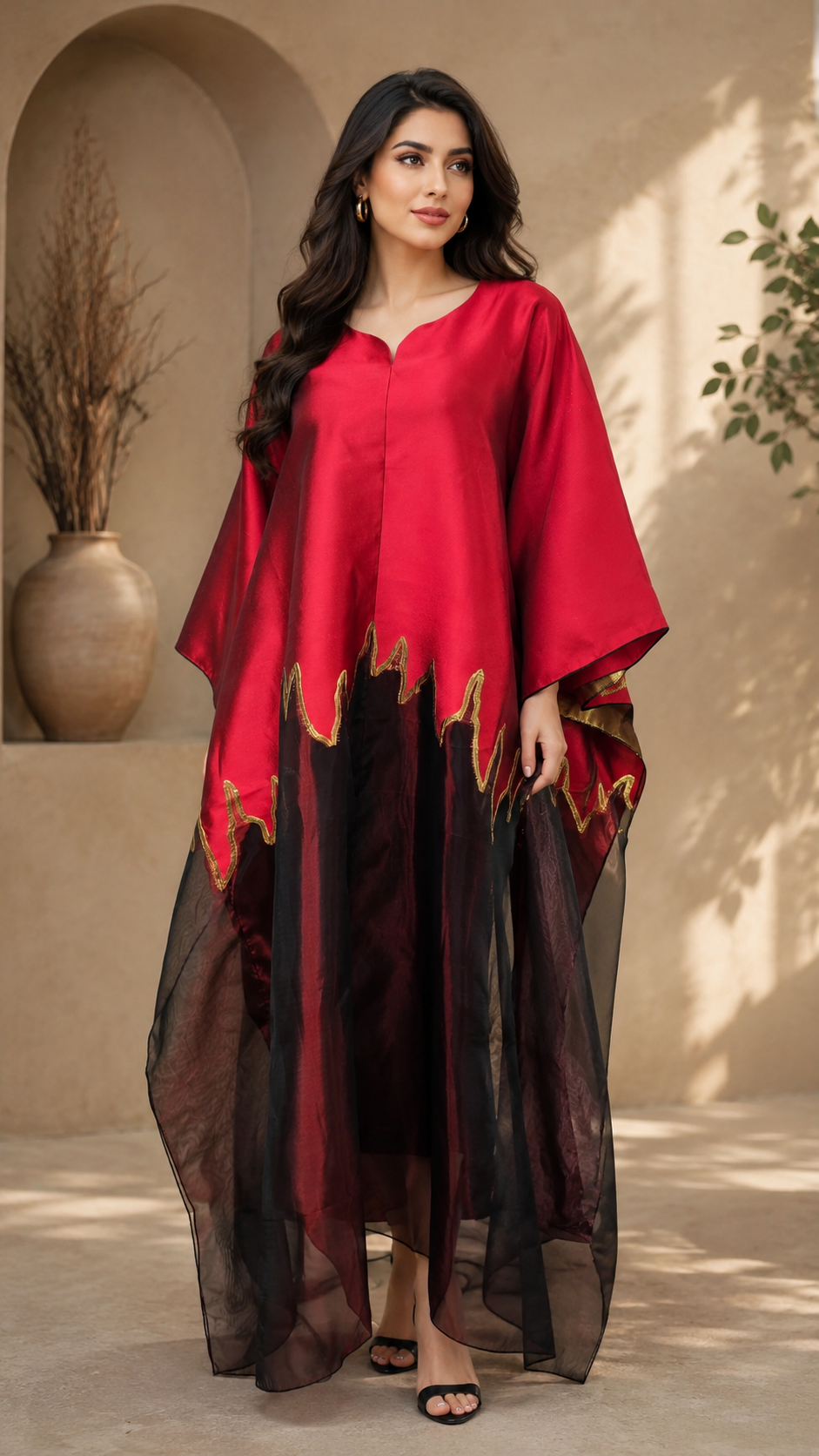 Crimson Ember Silk Kaftan