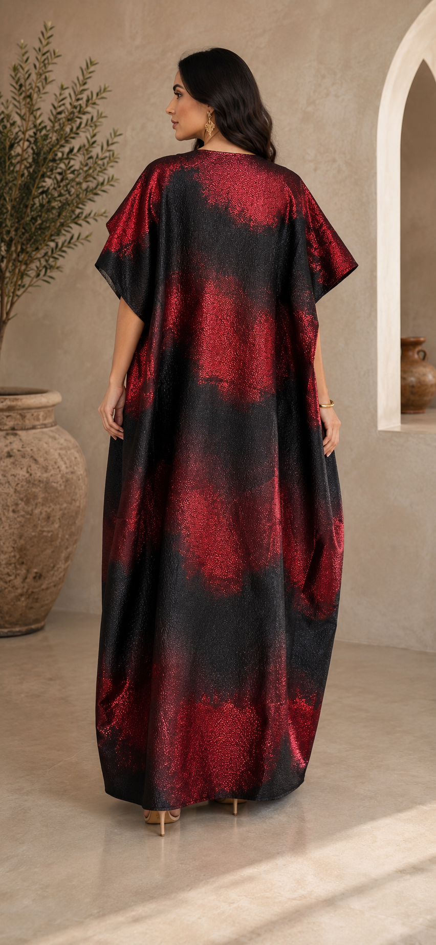 Midnight Gold Metallic Kaftan Dress