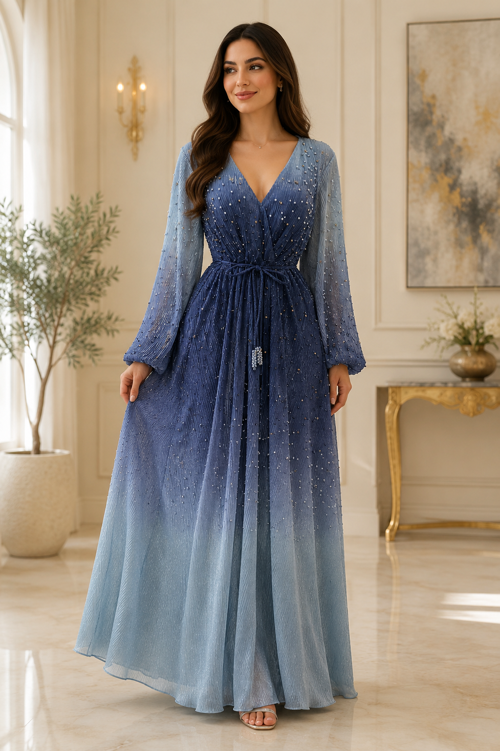 Celestial Ombre Beaded Maxi Dress
