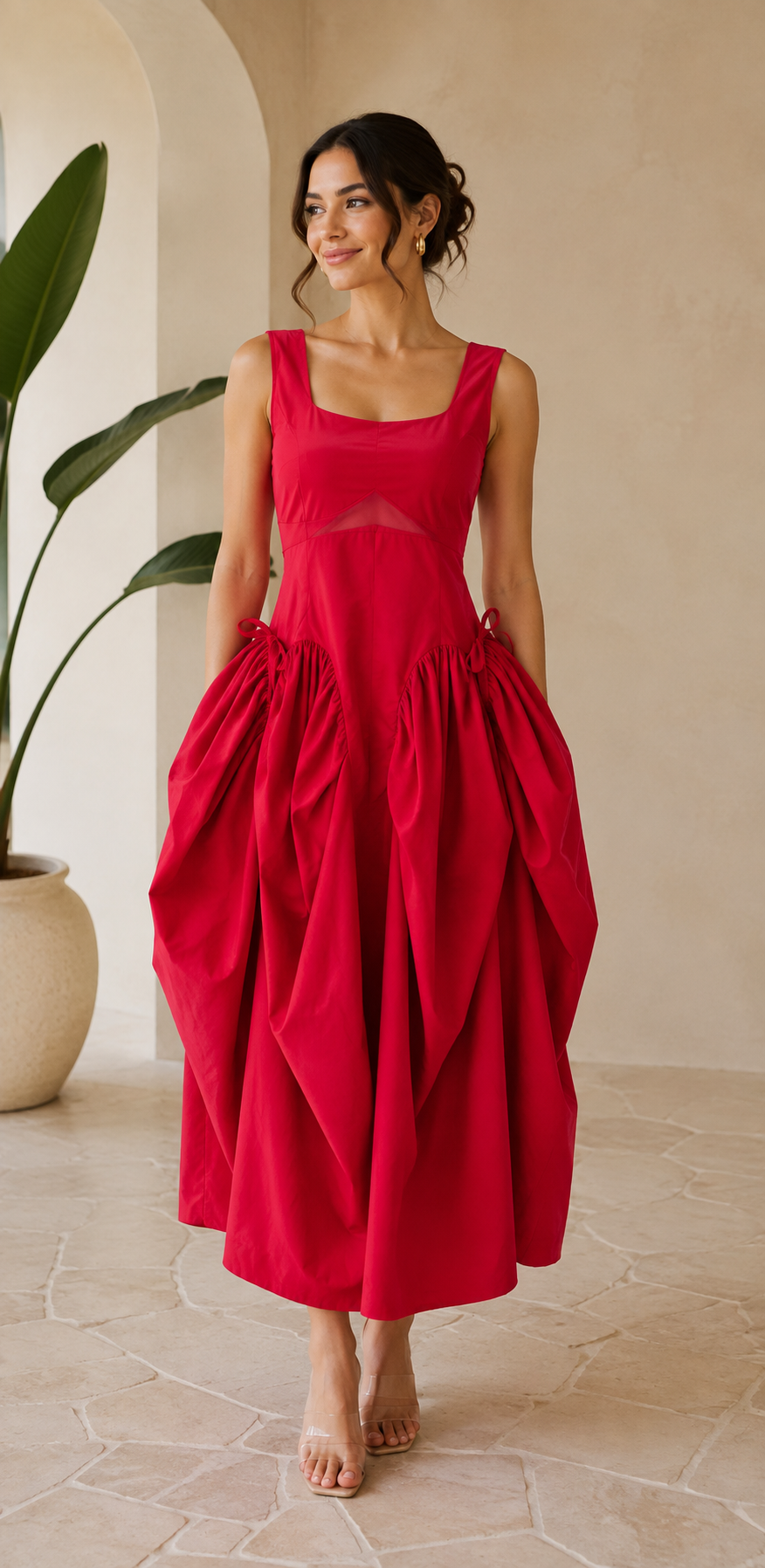 Sculptural Gathered Midi Dress