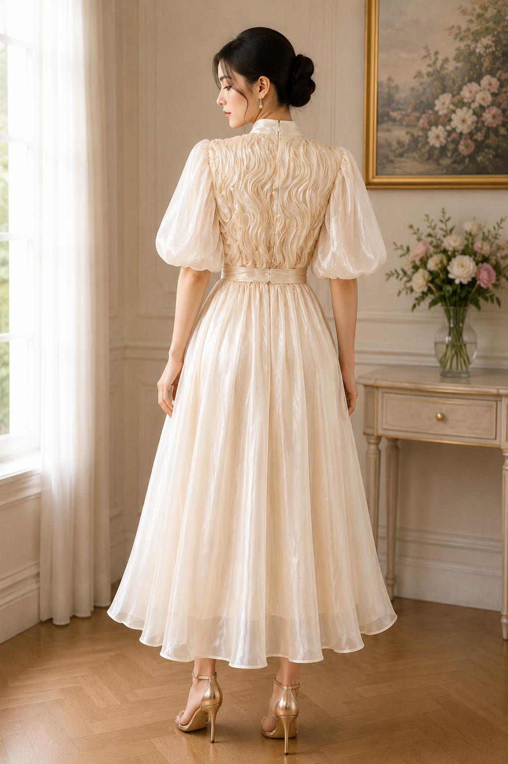 Elegant Ruffle Detail Organza Midi Dress Collection