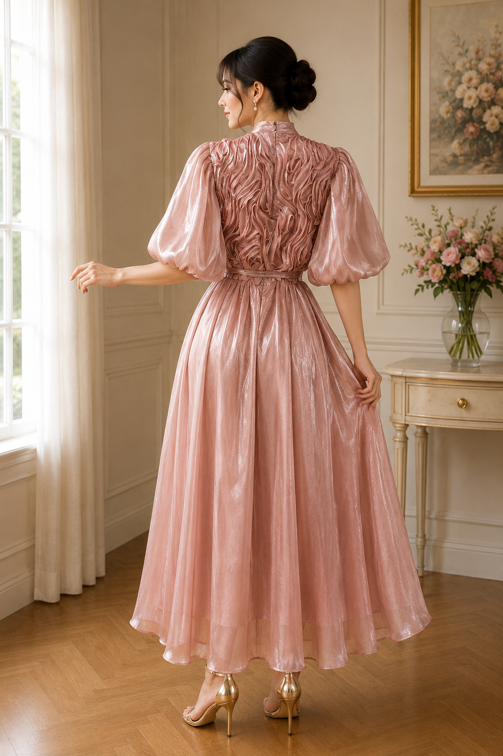 Elegant Ruffle Detail Organza Midi Dress Collection