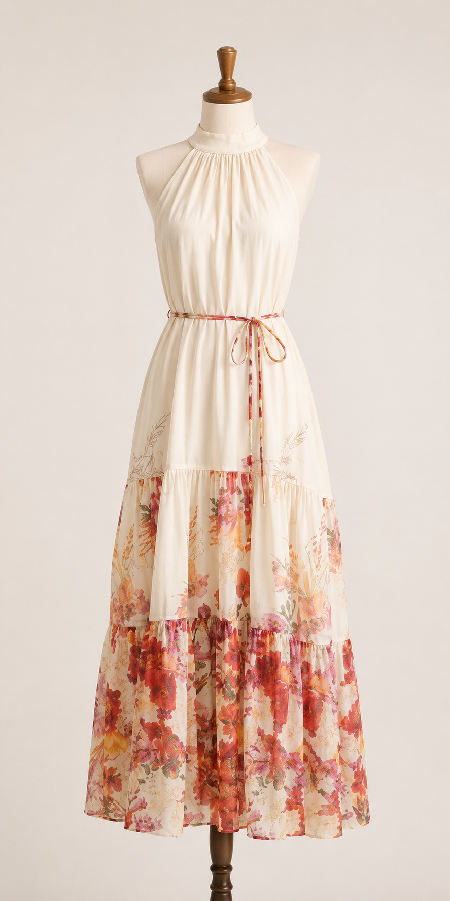 Sunset Bloom Halter Maxi Dress