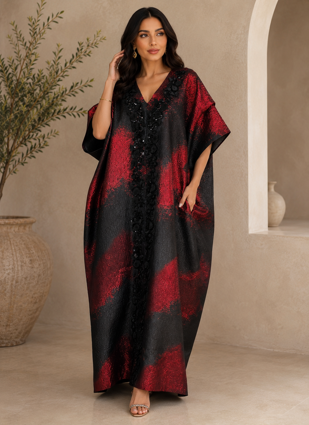 Midnight Gold Metallic Kaftan Dress