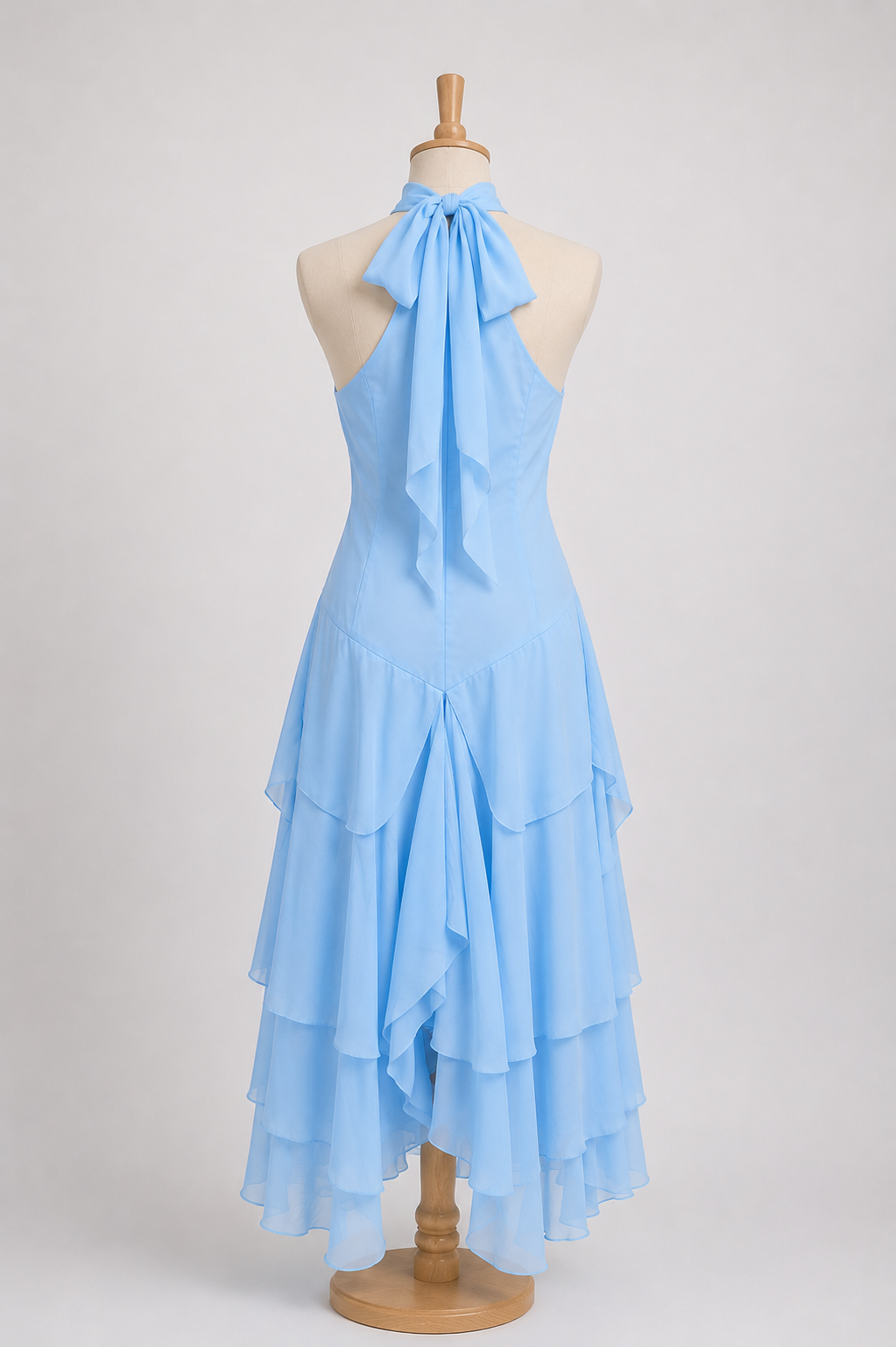 Sky Blue Halter Cascade Maxi Dress