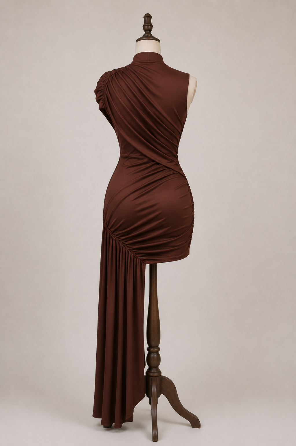 Aurora Ruched Asymmetric Drape Mini Dress