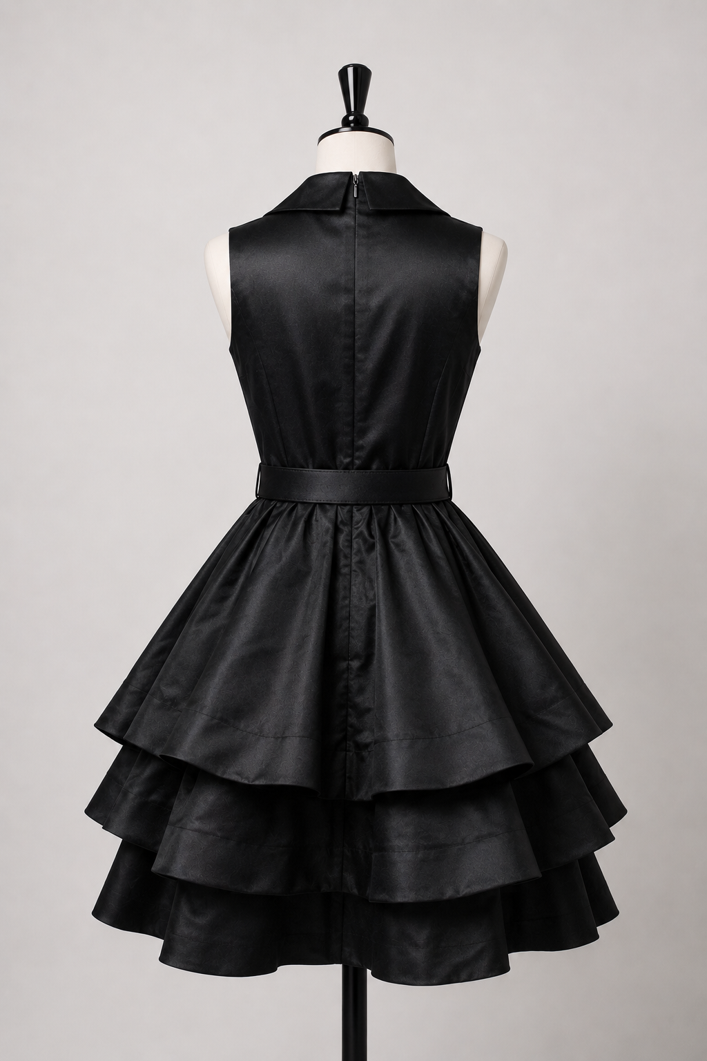 Elegant Satin Tiered Dress with Belt