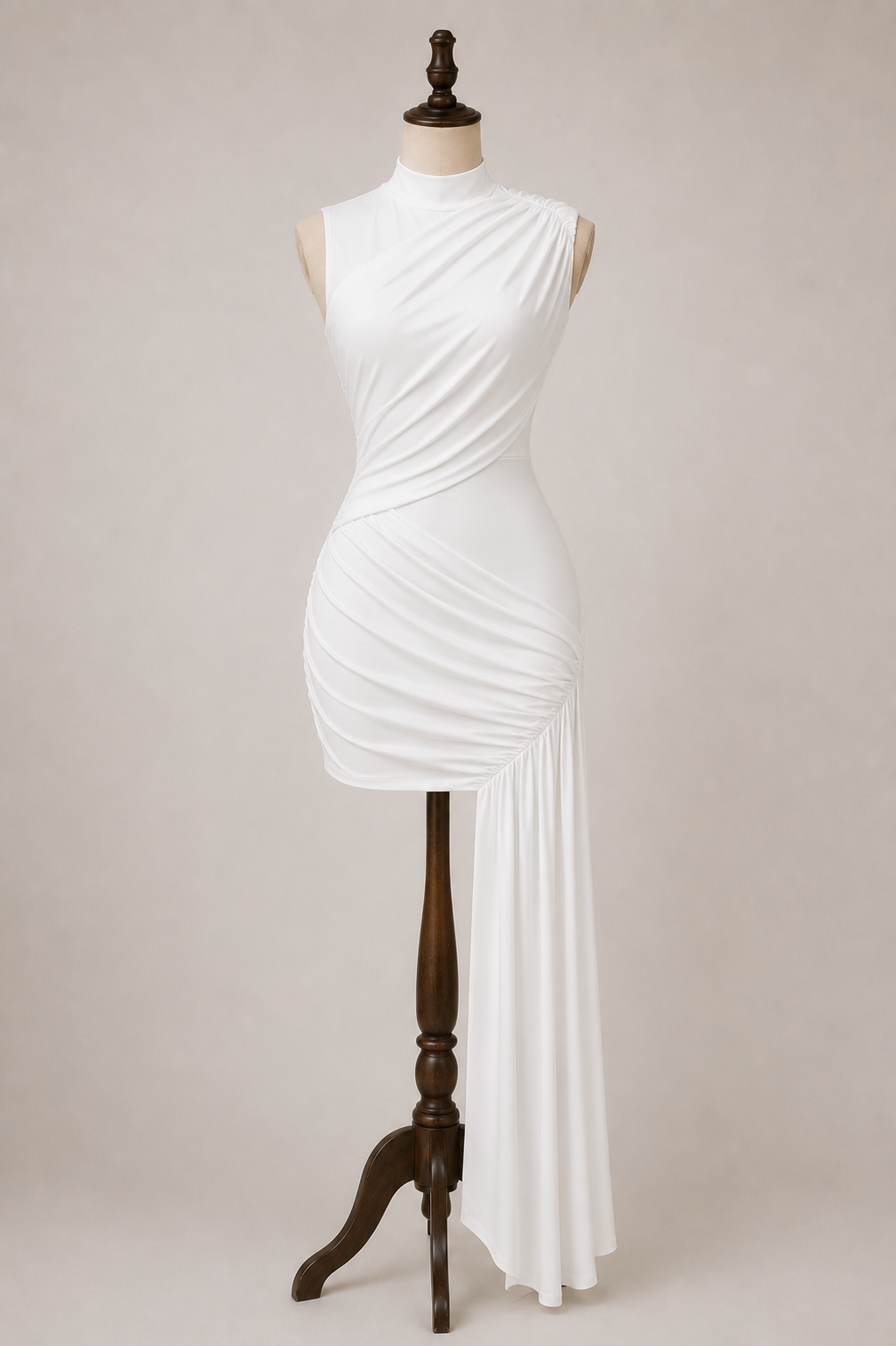 Aurora Ruched Asymmetric Drape Mini Dress