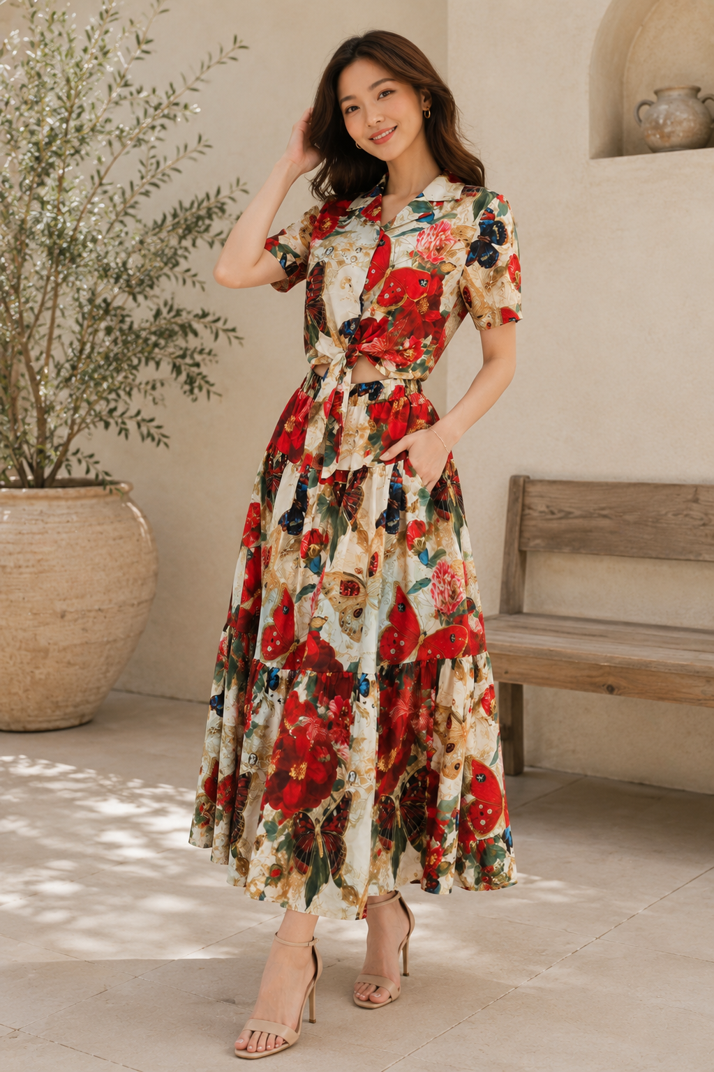 Butterfly Bloom Two-Piece Midi Set