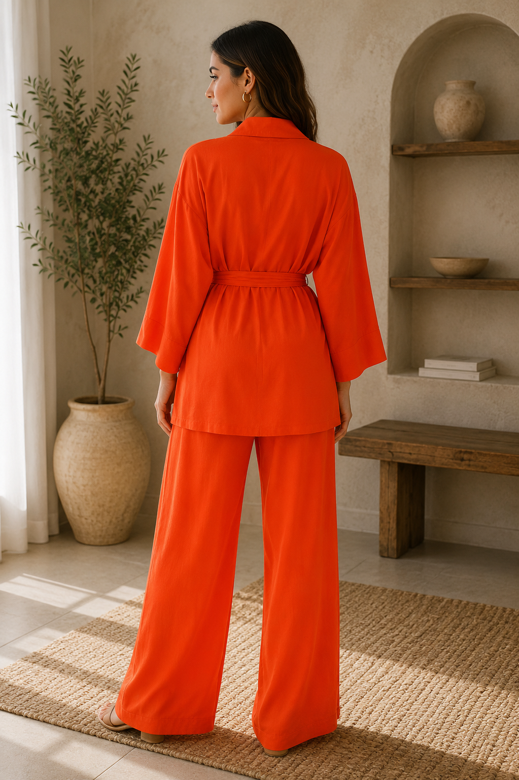 Belted Top & Wide Leg Trousers Lounge Set