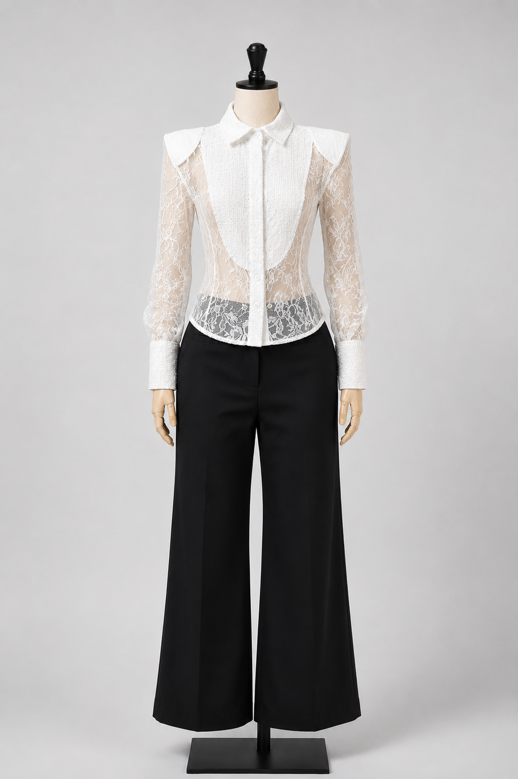 Lace Illusion Blouse & Wide-Leg Trouser Set