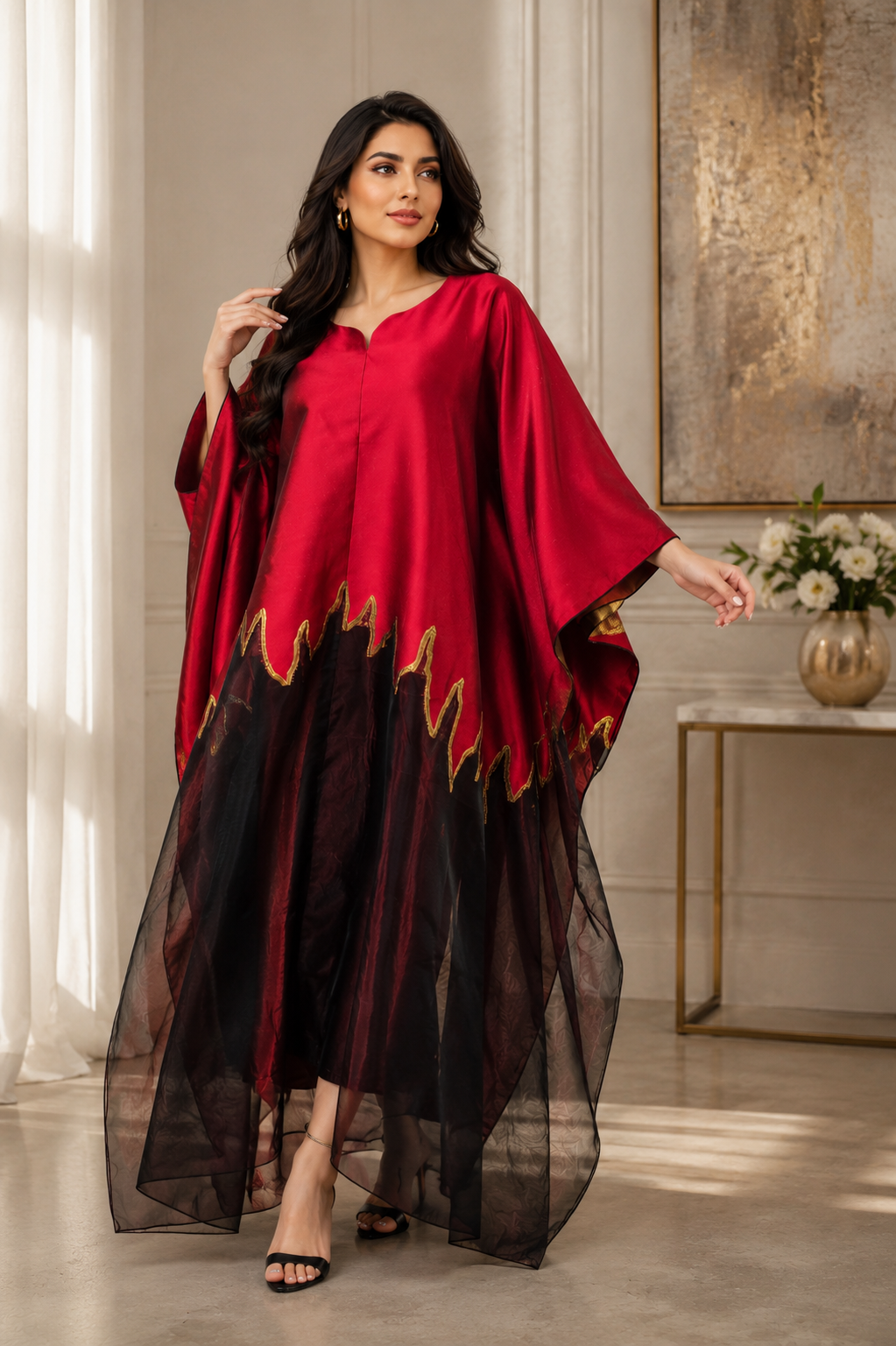 Crimson Ember Silk Kaftan