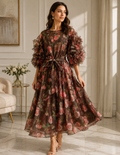 Rose Garden Organza Ruffle Sleeve Maxi Dress