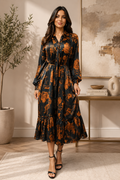 Midnight Amber Floral Satin Maxi Dress