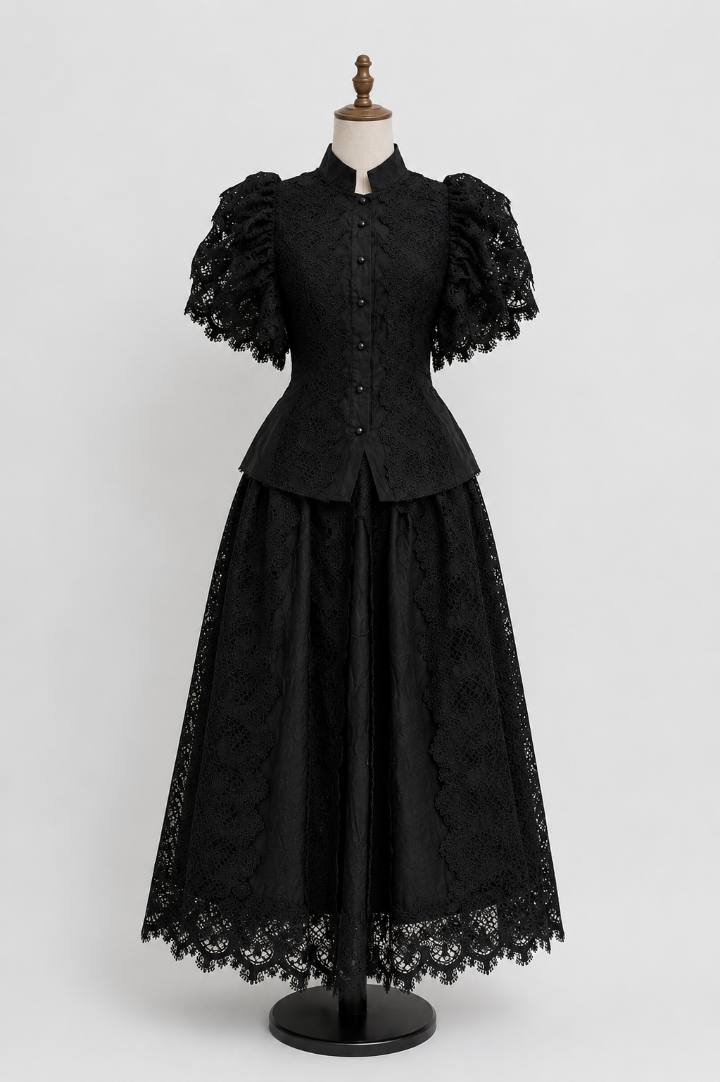 Elegant Black Lace Victorian - Inspired Two-Piece Dress Set