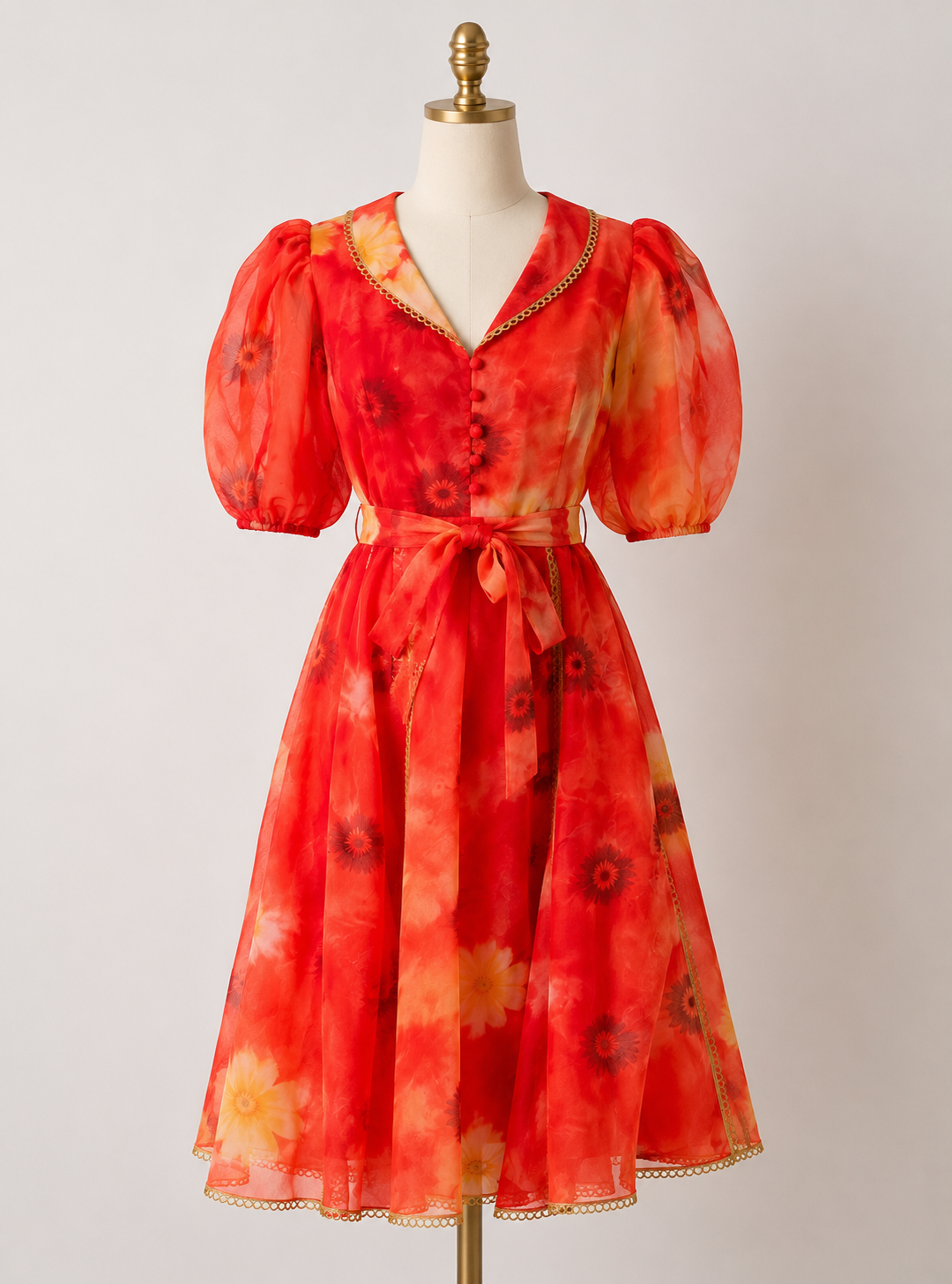 Scarlet Bloom Organza Midi Dress