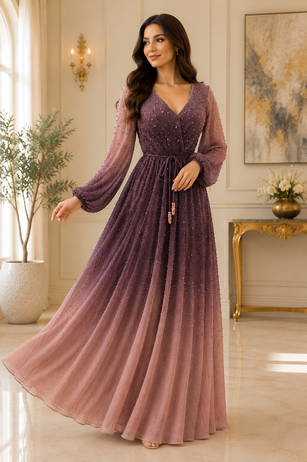 Celestial Ombre Beaded Maxi Dress