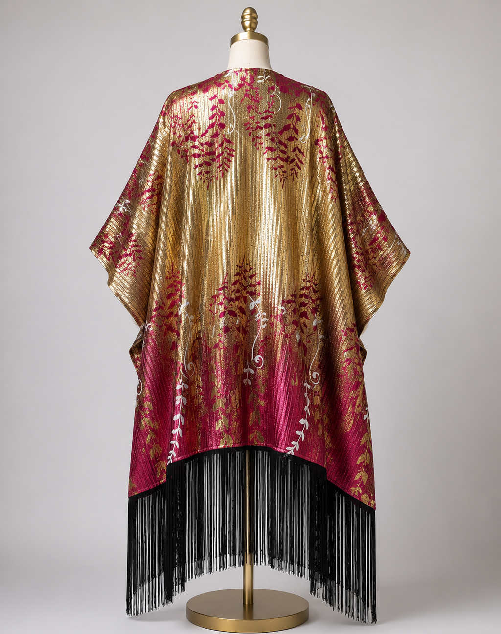 Metallic Botanical Fringe Kaftan - Statement occasion Dress