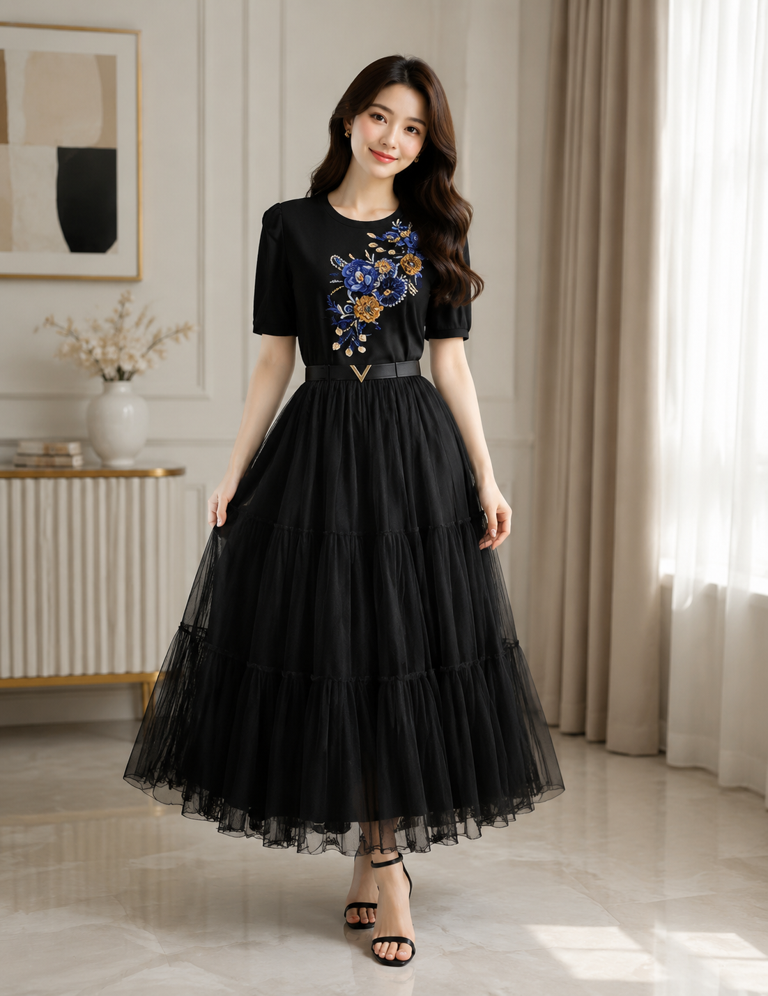 Elegant Embellished Occasion-wear Collection - Floral Embroidery & Organza Skirt Sets