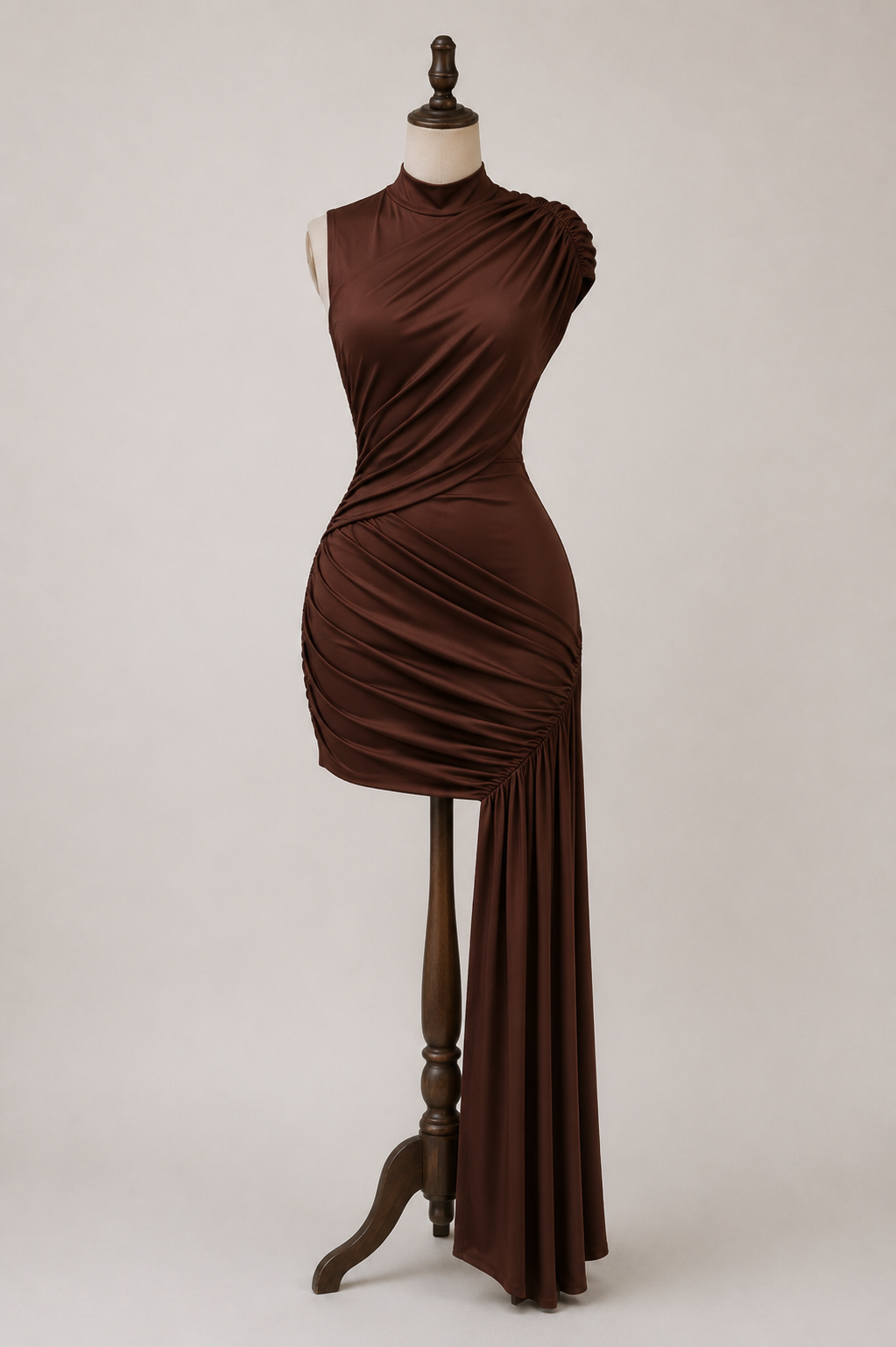 Aurora Ruched Asymmetric Drape Mini Dress