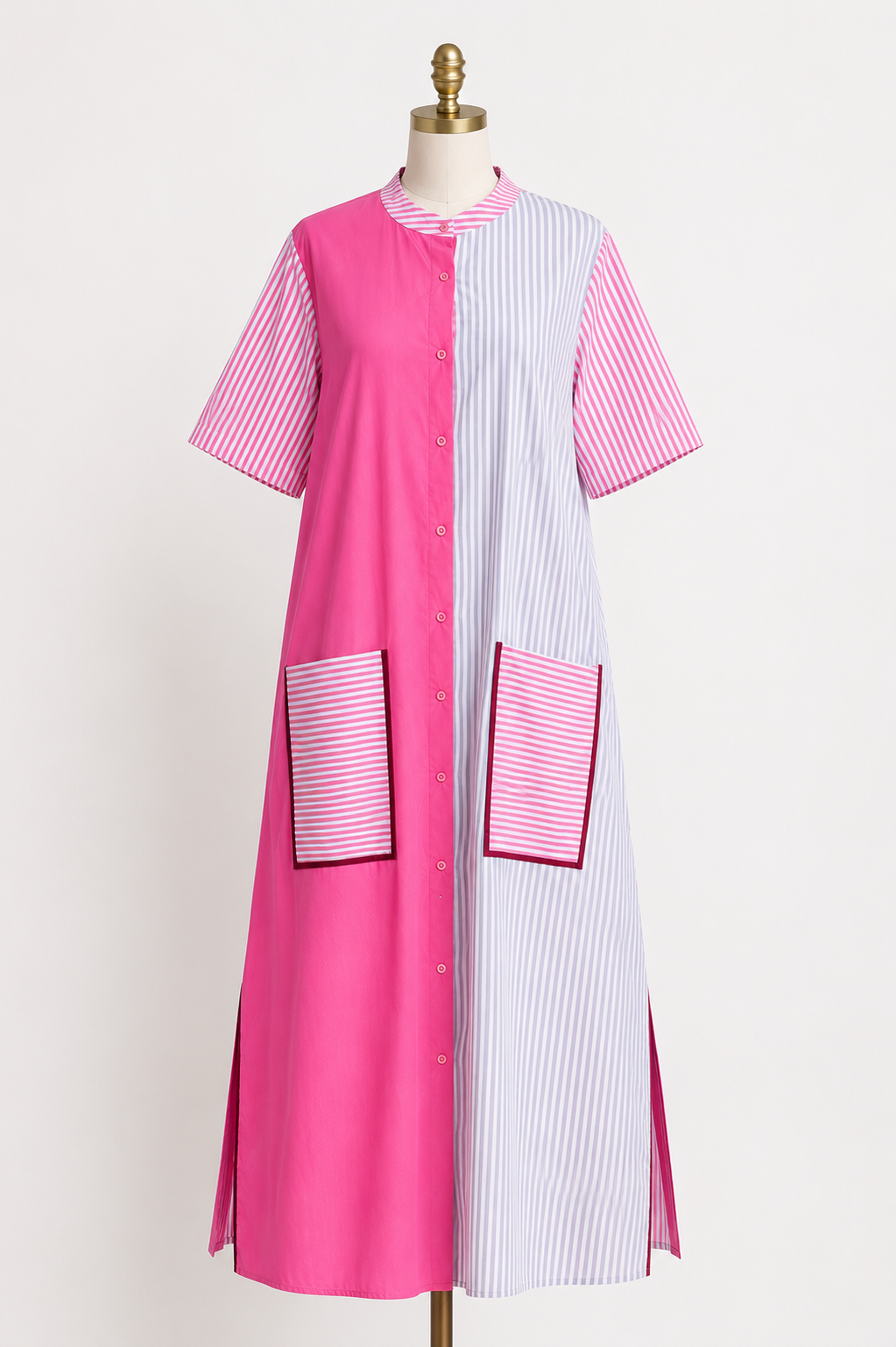 Positano Stripe Colorblock Shirt Maxi Dress