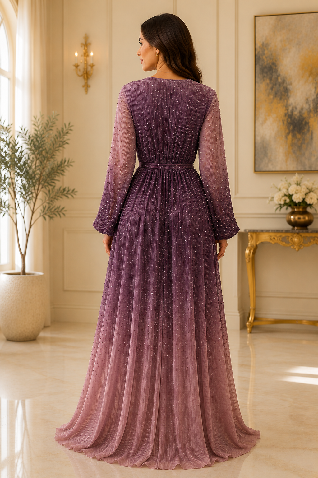 Celestial Ombre Beaded Maxi Dress