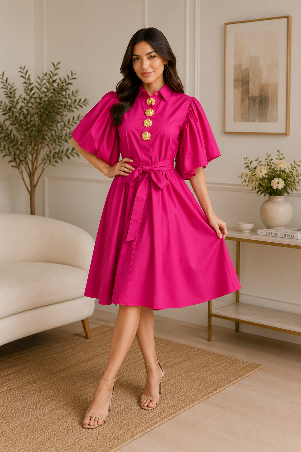 Shirt Dress with Gold Button Detail