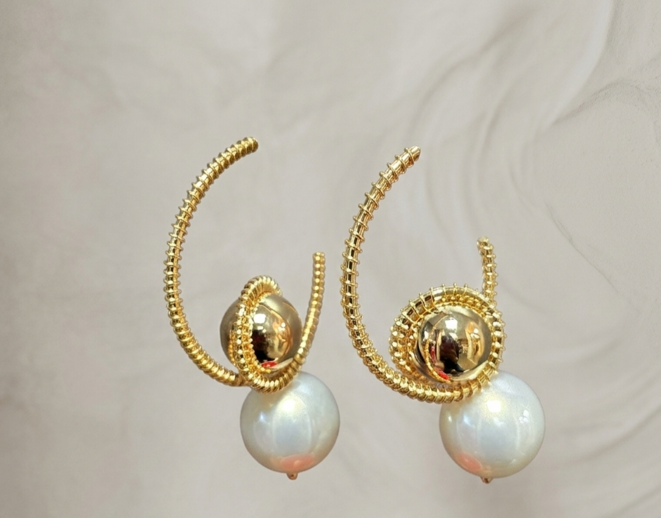 Golden Pearl Pair Earrings