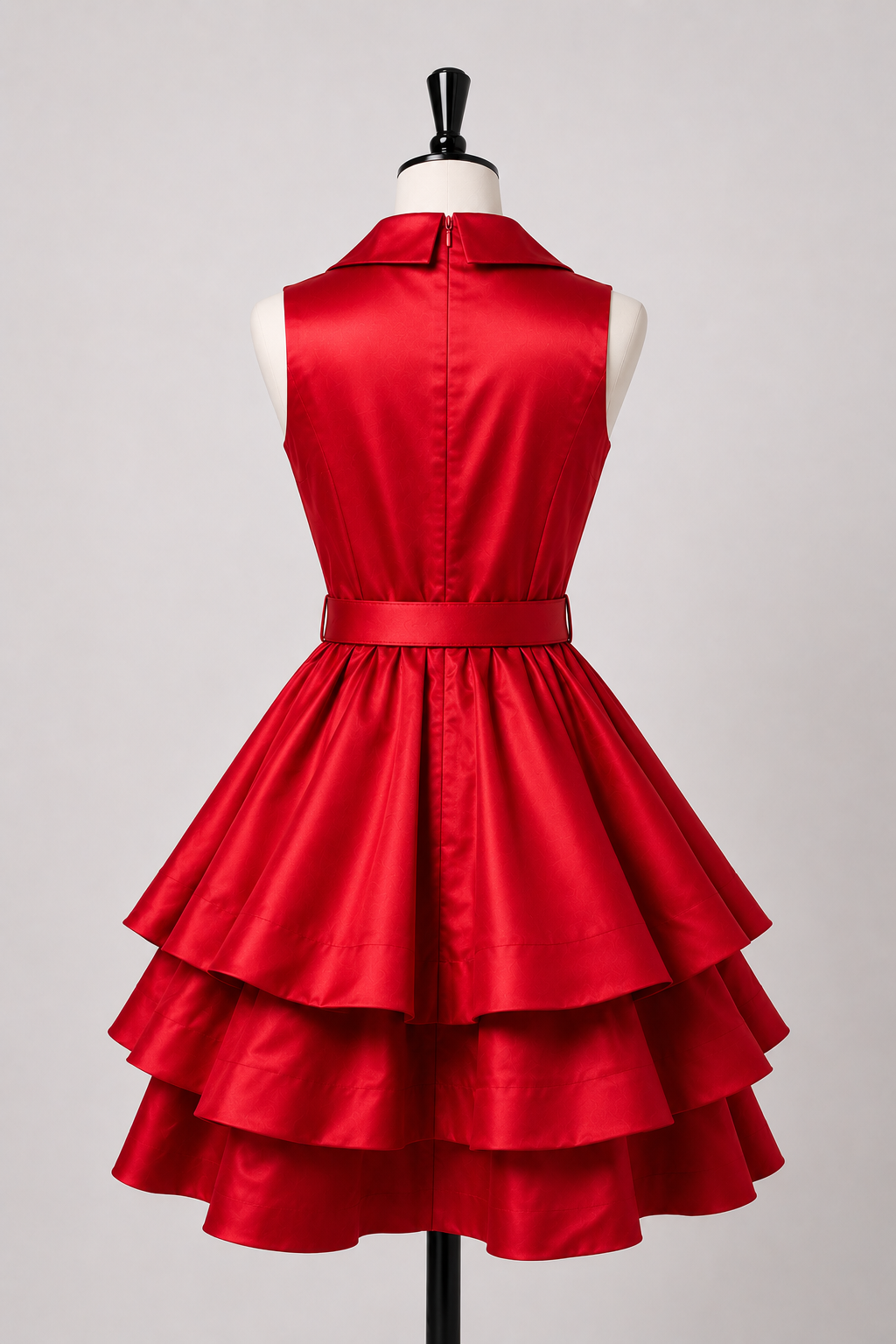 Elegant Satin Tiered Dress with Belt