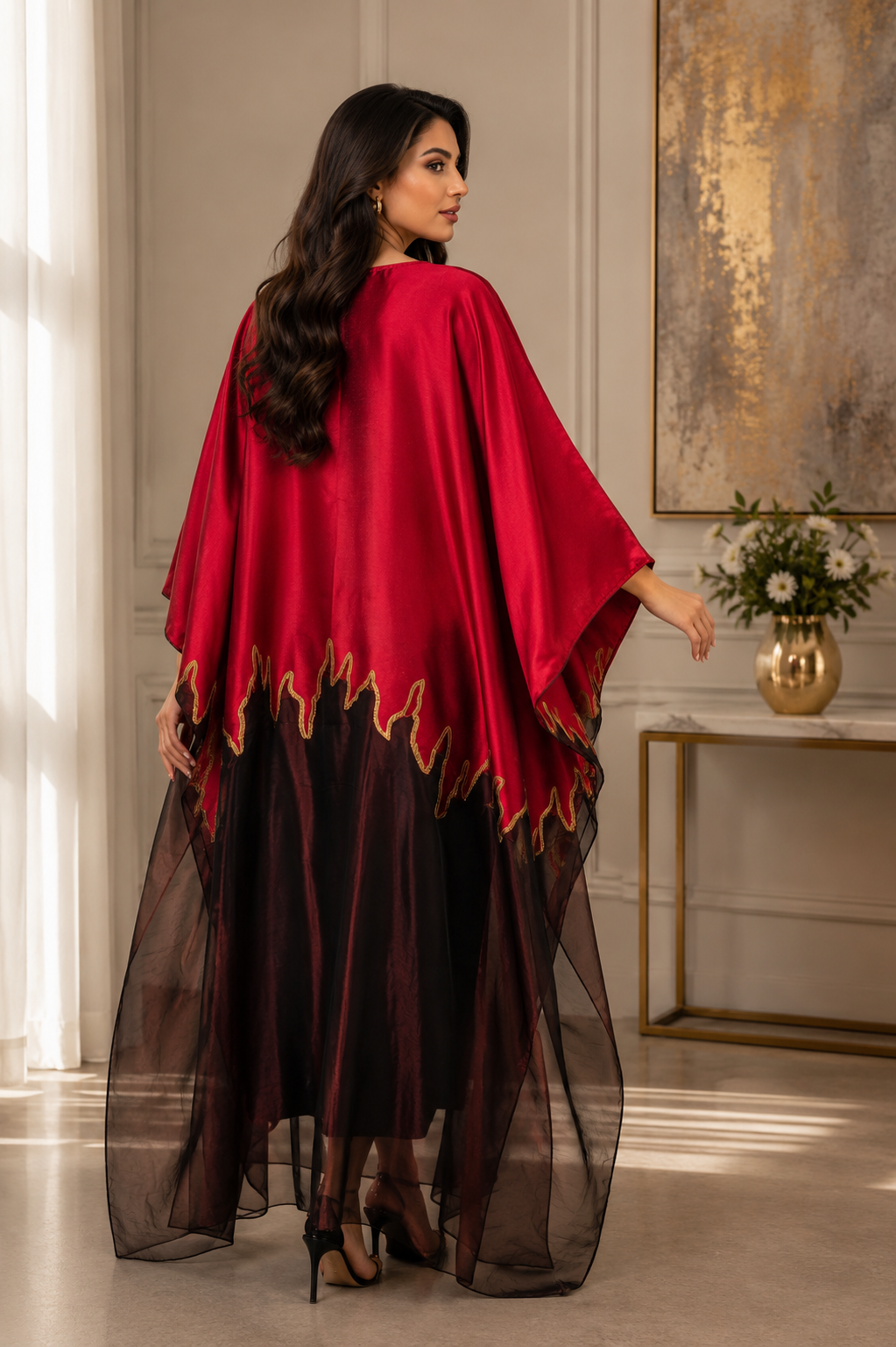 Crimson Ember Silk Kaftan