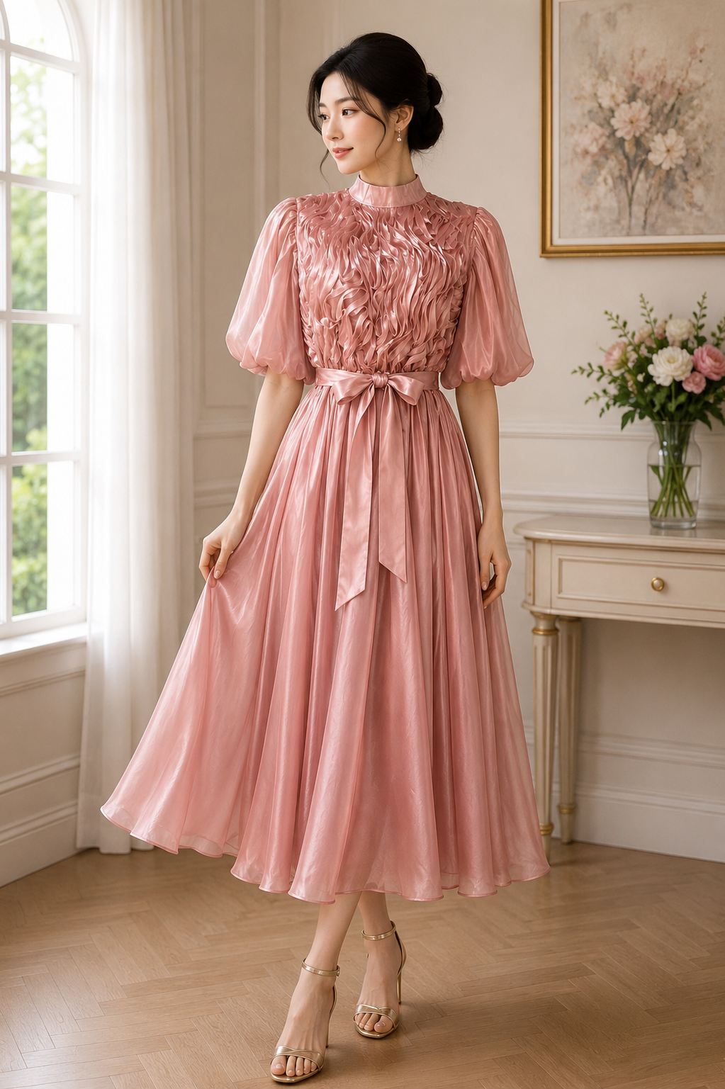 Elegant Ruffle Detail Organza Midi Dress Collection