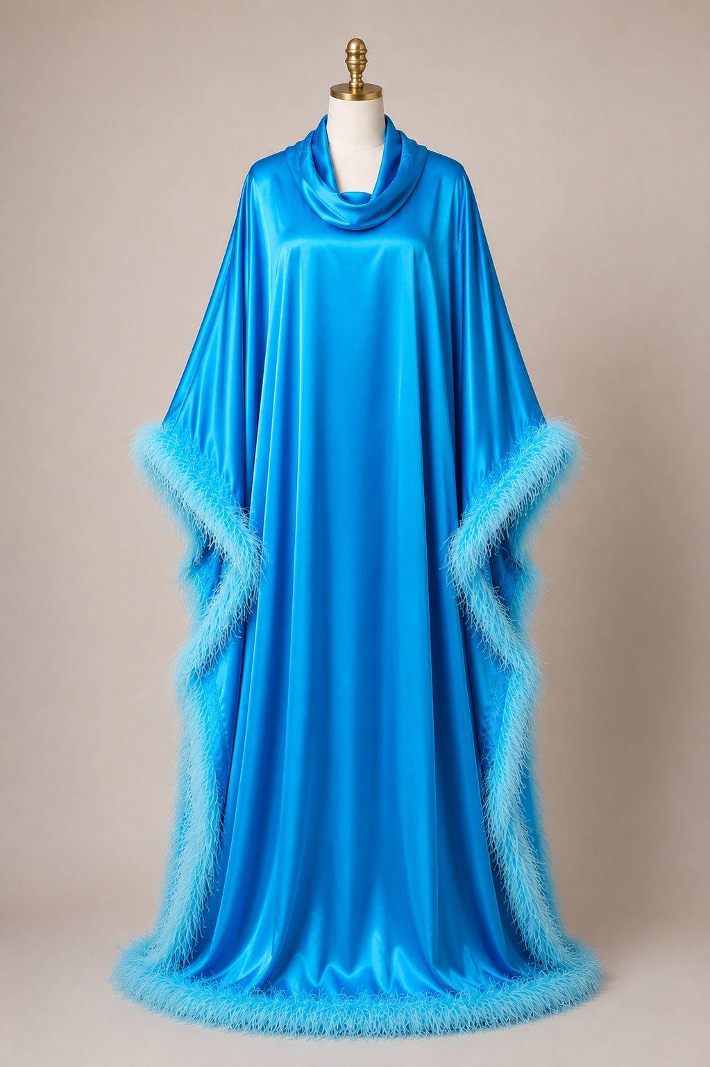 Azure Feather Trim Luxury Kaftan