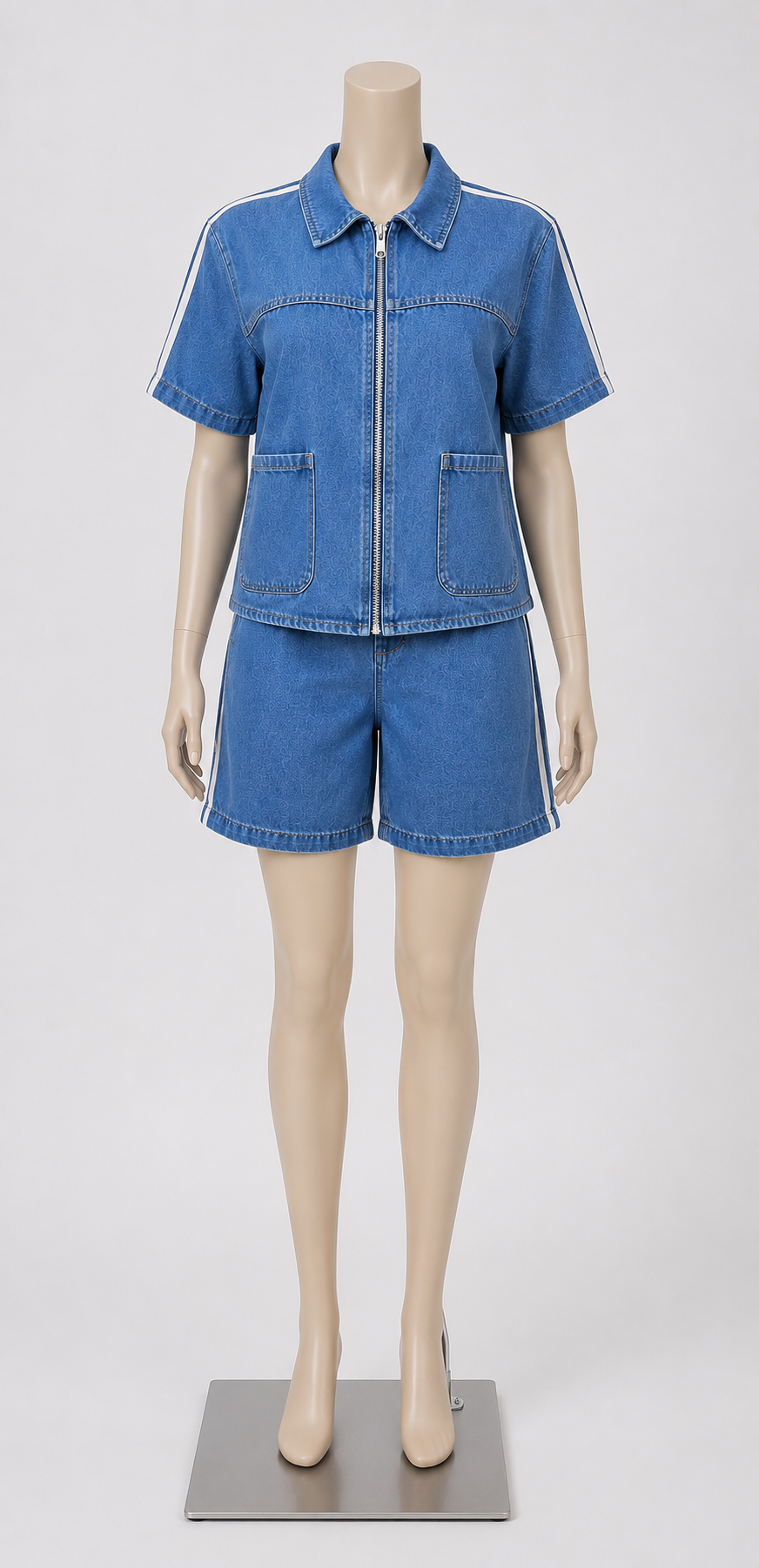 Denim Zip Front Co-Ord Short Set